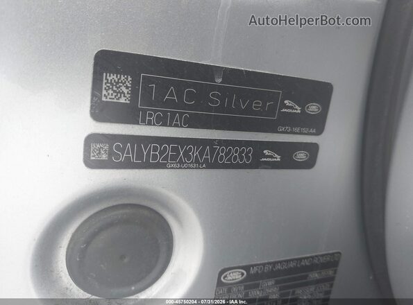 SALYB2EX3KA782833 2019 LAND ROVER RANGE ROVER VELAR Turquoise Vista del compartimento del motor