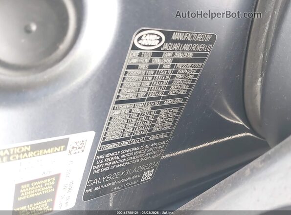 SALYB2EX3LA296234 2020 LAND ROVER RANGE ROVER VELAR Light Blue ძრავის განყოფილების ხედი