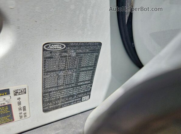 SALYB2EX4LA285839 2020 LAND ROVER RANGE White VIN sticker view