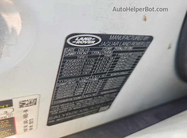 SALYB2EX9LA252173 2020 LAND ROVER RANGE White Widok naklejki z numerem VIN