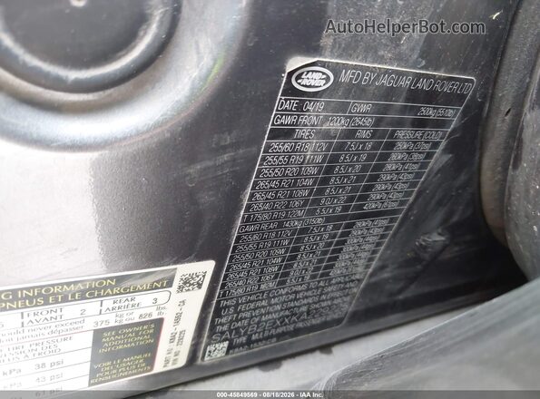 SALYB2EXXKA229225 2019 LAND ROVER RANGE ROVER VELAR Gray Շարժիչի բաժամունքի տեսք