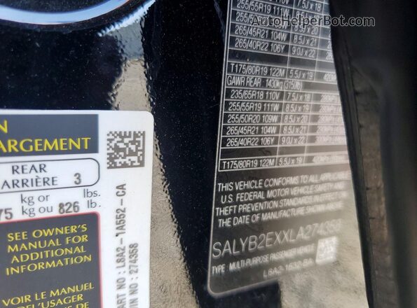 SALYB2EXXLA274358 2020 LAND ROVER RANGE Black 360 interior view