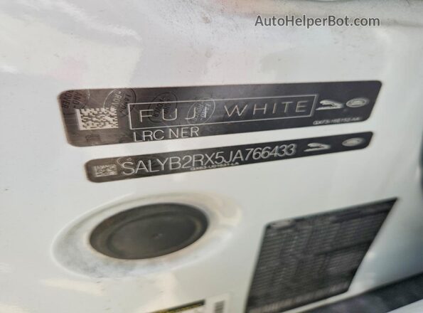 SALYB2RX5JA766433 2018 LAND ROVER RANGE White Вид наклейки з VIN-кодом