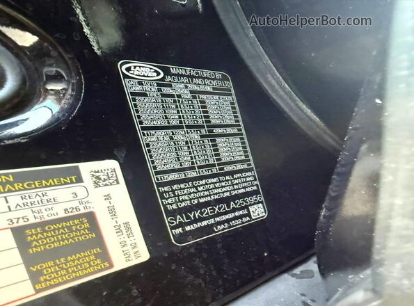 SALYK2EX2LA253956 2020 LAND ROVER RANGE Black Widok komory silnika