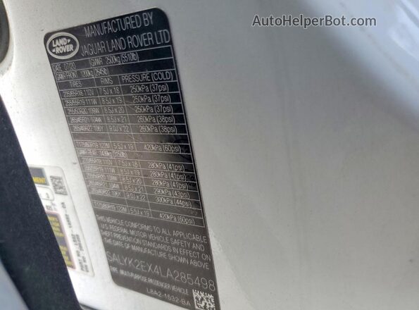 SALYK2EX4LA285498 2020 LAND ROVER RANGE White Սալոնի 360 աստիճան տեսք