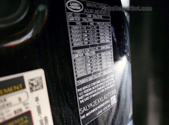 SALYK2EXXLA273369 2020 LAND ROVER RANGE Черный 