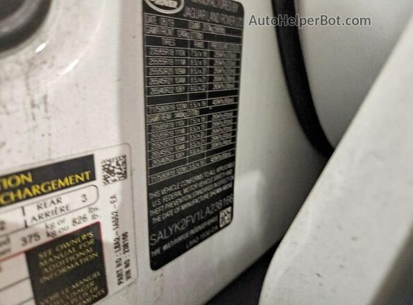 SALYK2FV1LA238166 2020 LAND ROVER RANGE White VIN sticker view