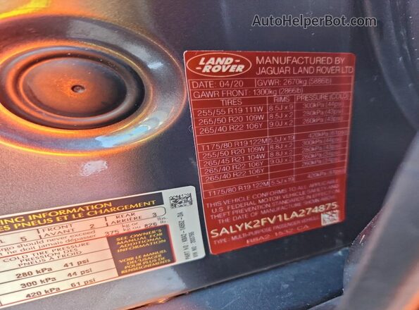 SALYL2EN3KA203755 2019 LAND ROVER RANGE Gray Widok komory silnika