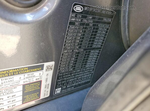 SALYL2EX2KA205336 2019 LAND ROVER RANGE Gray VIN կոդի պիտակի տեսք