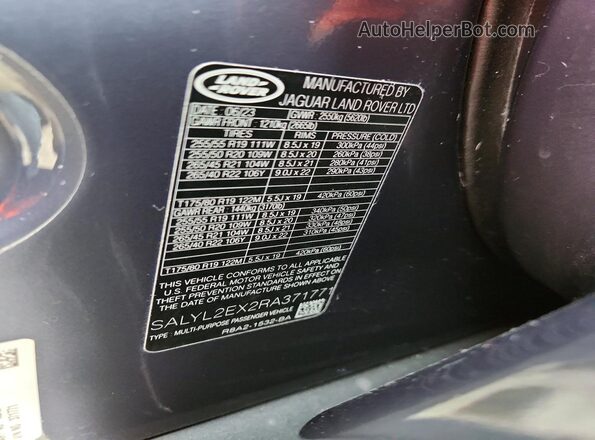 SALYL2EX2RA371771 2024 LAND ROVER RANGE Gray VIN კოდის სტიკერის ხედი