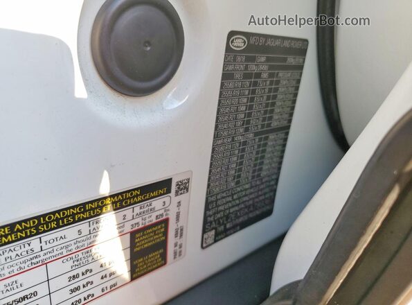 SALYL2EX6KA789367 2019 LAND ROVER RANGE White VIN კოდის სტიკერის ხედი