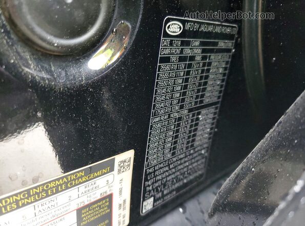SALYL2EX7KA207096 2019 LAND ROVER RANGE Black Вид наклейки з VIN-кодом