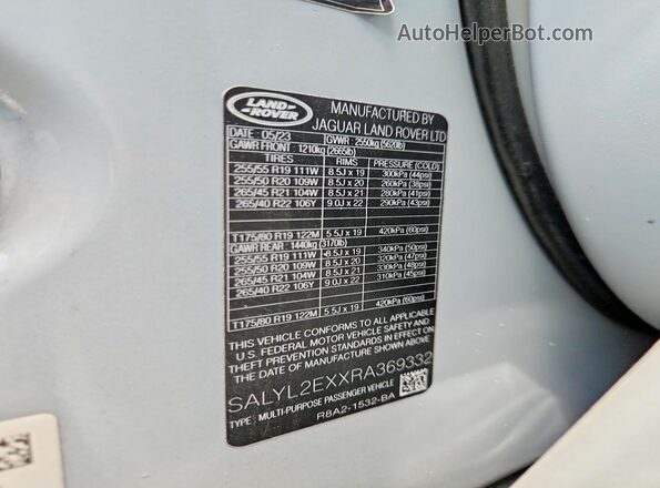 SALYL2EXXRA369332 2024 LAND ROVER RANGE Серый Панорамный вид салона 360°