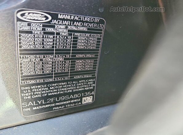SALYL2FU9SA801354 2025 LAND ROVER RANGE Black Widok wnętrza 360 stopni