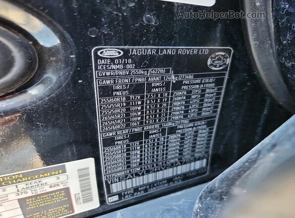 SALYL2RV2JA755773 2018 LAND ROVER RANGE Black ძრავის განყოფილების ხედი