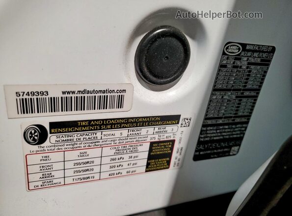 SALYT2EX2NA345360 2022 LAND ROVER RANGE Белый Панорамный вид салона 360°