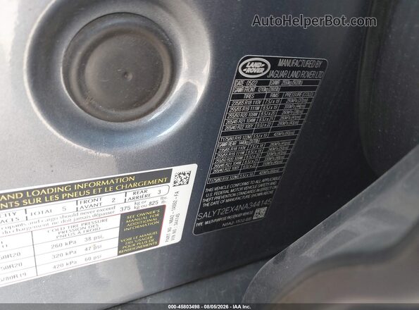 SALYT2EX4NA344145 2022 LAND ROVER RANGE ROVER VELAR Blue Vista del compartimento del motor