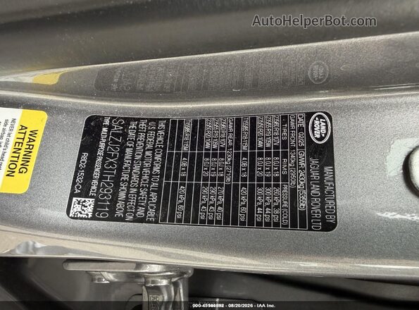 SALZJ2FX3TH293119 2026 LAND ROVER RANGE ROVER EVOQUE Gray Widok komory silnika