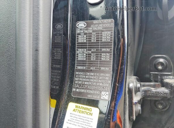 SALZJ2FX6MH155141 2021 LAND ROVER RANGE Black VIN კოდის სტიკერის ხედი