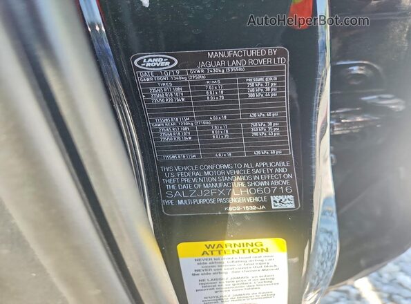 SALZJ2FX7LH060716 2020 LAND ROVER RANGE Black 360 interior view