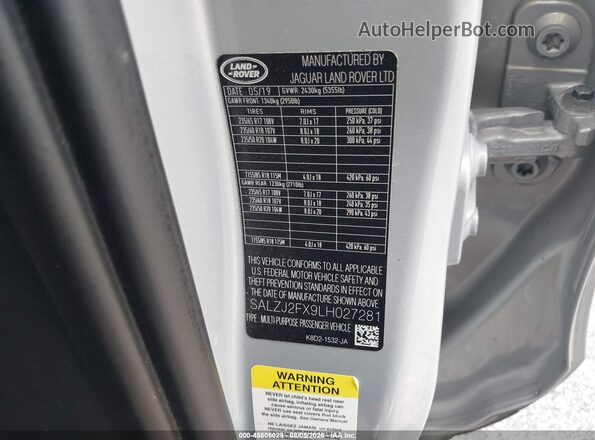 SALZJ2FX9LH027281 2020 LAND ROVER RANGE ROVER EVOQUE Золотой Вид подкапотного пространства
