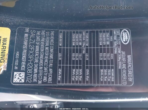 SALZL2FX3PH208702 2023 LAND ROVER RANGE ROVER EVOQUE Black Вид підкапотного простору