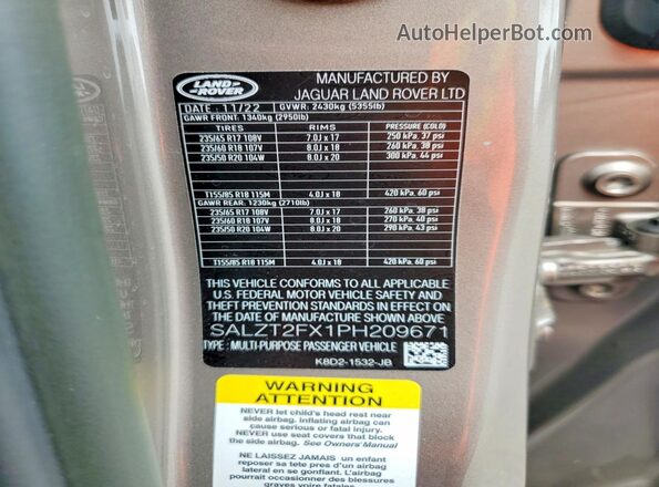 SALZT2FX1PH209671 2023 LAND ROVER RANGE Brown 360 interior view