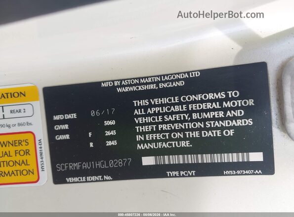 SCFRMFAV1HGL02877 2017 ASTON MARTIN DB11 White Vista del compartimento del motor
