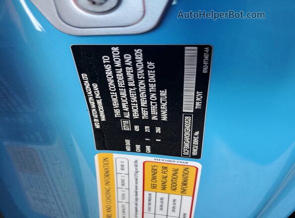 SCFSMGAW3KGN00528 2019 ASTON MARTIN VANTAGE Blue VIN կոդի պիտակի տեսք