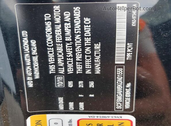 SCFSMGAW6KGN01558 2019 ASTON MARTIN VANTAGE Black VIN կոդի պիտակի տեսք