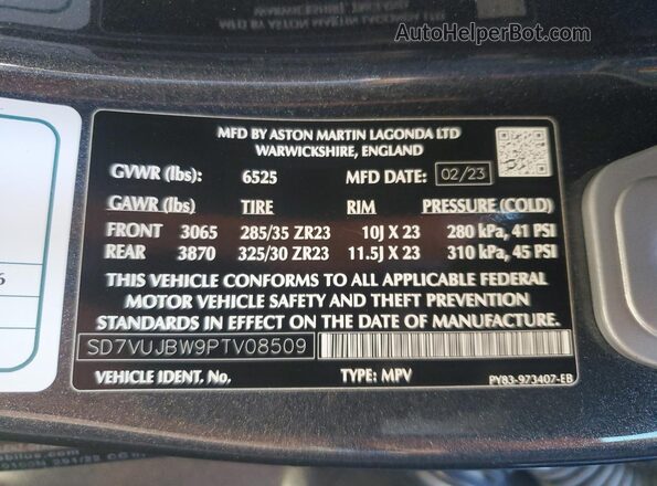 SD7VUJBW9PTV08509 2023 ASTON MARTIN DBX Угольный 
