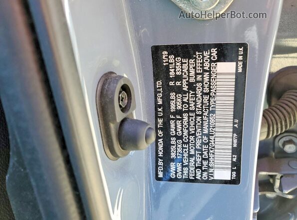 SHHFK7G44LU210952 2020 HONDA CIVIC Gray VIN sticker view
