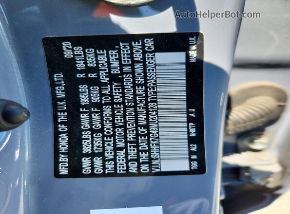 SHHFK7G49MU204128 2021 HONDA CIVIC Gray VIN կոդի պիտակի տեսք