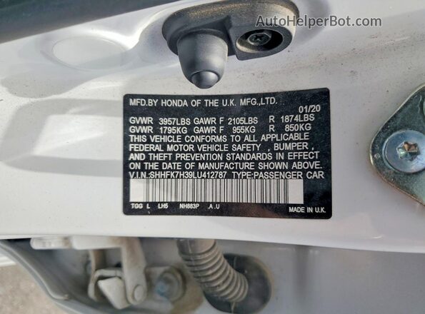 SHHFK7H39LU412787 2020 HONDA CIVIC White VIN sticker view