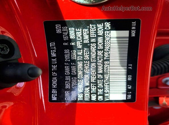 SHHFK7H40LU222918 2020 HONDA CIVIC Red Engine compartment view