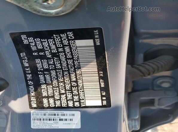 SHHFK7H40MU201892 2021 HONDA CIVIC Gray Vista de la etiqueta del VIN