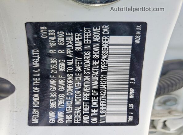 SHHFK7H42JU412121 2018 HONDA CIVIC White ძრავის განყოფილების ხედი