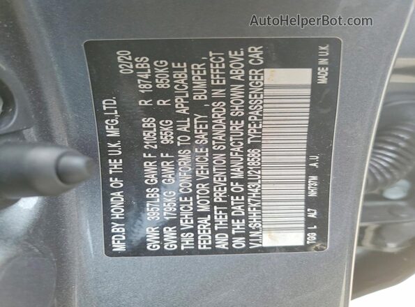 SHHFK7H43LU218586 2020 HONDA CIVIC Charcoal Շարժիչի բաժամունքի տեսք