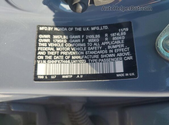 SHHFK7H44LU411023 2020 HONDA CIVIC Синий Вид подкапотного пространства