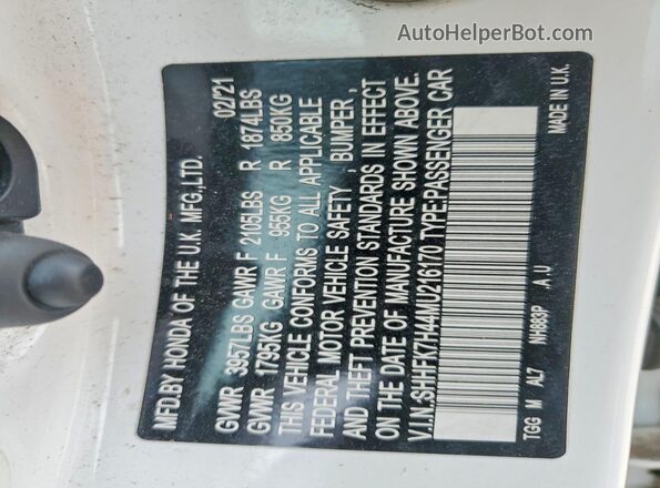 SHHFK7H44MU216170 2021 HONDA CIVIC White Engine compartment view