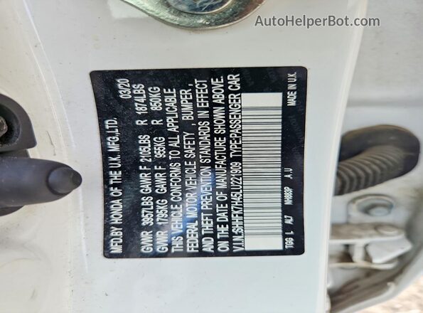 SHHFK7H45LU221909 2020 HONDA CIVIC Белый Вид подкапотного пространства