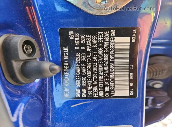 SHHFK7H48JU238457 2018 HONDA CIVIC Синий Вид подкапотного пространства