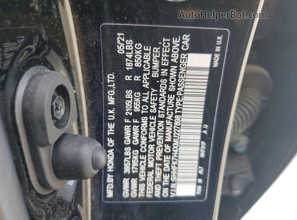 SHHFK7H4XMU227898 2021 HONDA CIVIC Black Widok naklejki z numerem VIN