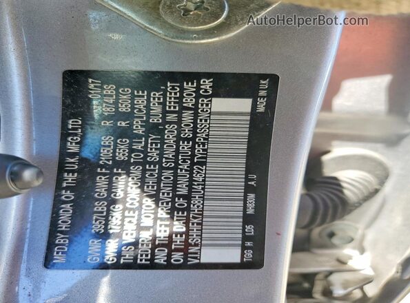SHHFK7H58HU414622 2017 HONDA CIVIC Серебряный Вид наклейки с VIN-кодом