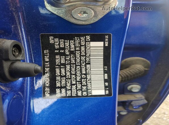 SHHFK7H60LU204386 2020 HONDA CIVIC Blue Widok komory silnika