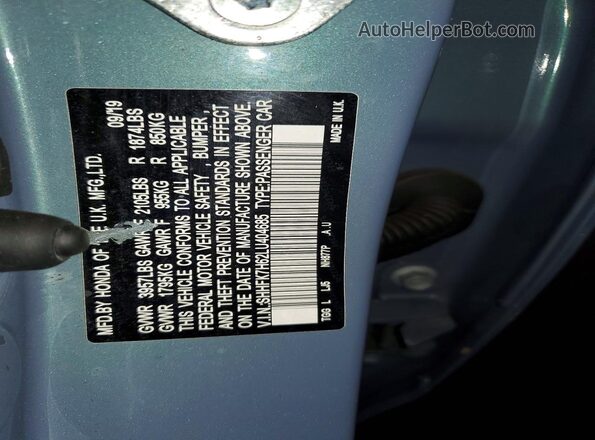 SHHFK7H62LU404685 2020 HONDA CIVIC Gray VIN sticker view