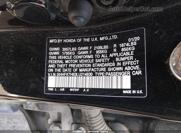 SHHFK7H63LU214930 2020 HONDA CIVIC Black Engine compartment view
