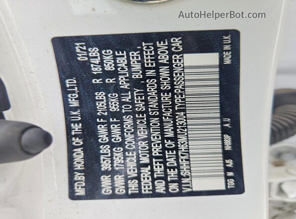 SHHFK7H63MU213004 2021 HONDA CIVIC White Engine compartment view