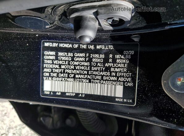 SHHFK7H66LU217904 2020 HONDA CIVIC Черный Вид наклейки с VIN-кодом