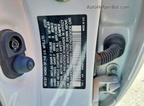 SHHFK7H66LU225615 2020 HONDA CIVIC White VIN կոդի պիտակի տեսք